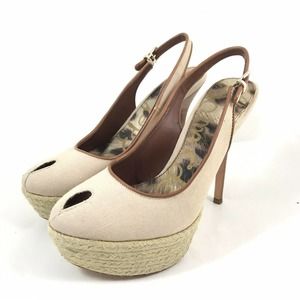 Sam Edelman Novato Slingback Heel Pumps Canvas Sand Jute Wrapped Women Size 6.5M